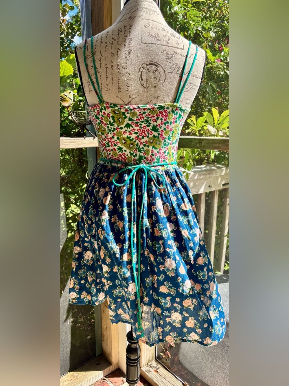 Patrons of Peace Teal and Navy Floral Patchwork Midi Dress - Picture 5 of 5